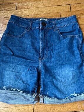 Ripton Distressed Mid-Rise Blue Denim Shorts